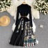 French socialite temperament chic high-end dress summer 2022 new collection waist cinching contrasting color pleated knitted dress