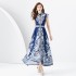 2024 Spring/Summer - Palace style lapel, sleeveless waist, wide skirt, printed long dress