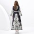 2024 Spring/Summer - Palace style stand up collar flared sleeve single placket printed long lace dress