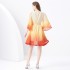 2024 Vacation - Vacation style V-neck flared sleeve pleated wave edge short gradient print mini dress