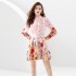 2024 Spring and Summer Wave Edge Wide Skirt Linen Short Mini Printed Dress