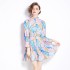 Original in stock | 2024 early spring temperament skirt patchwork print long sleeved slimming retro mid length dress