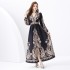 2024 Vacation - Palace Style V-neck Lantern Sleeve Wave Edge Vintage Printed Dress