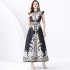 2024 Vacation - Palace Style Flip Collar Sleeveless Waist Wide Skirt Printed Long Dress