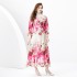 2024 Spring/Summer - Vacation style retro stand up collar single breasted printed wide swing long dress