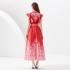 2023 Early Autumn Palace Style Flip Collar Single Front Small Flying Sleeve Printed Long Dress