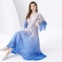 2024 Vacation - Vacation style V-neck flared sleeve pleated wave side length gradient printed dress