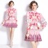 Original in stock | 2024 early spring temperament skirt patchwork print long sleeved slimming retro mid length dress