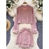 Korean fashion versatile polo collar long sleeved short top+high waisted single breasted irregular skirt two-piece set