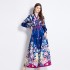 Original in stock | 2024 ethnic style retro positioning printed shirt lantern long sleeved high waisted dress