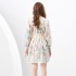 2024 Spring/Summer - Lace Vacation Style V-neck Lantern Sleeve Hundred Fold Printed Short Mini Dress