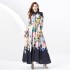 2024 Spring/Summer - Vacation style stand up collar single breasted palace style printed wide swing long dress