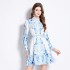 Original in stock | 2024 early spring retro palace style stand up collar single breasted lantern sleeves cinched waist slimming dress