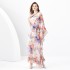 2024 Spring/Summer - Vacation Style One Shoulder Wooden Ear Strap Long Wide Swing Printed Dress