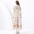 2024 Vacation - Vacation Style Suit Collar Short Sleeve Wide Swing Wave Edge Plant Printed Long Dress