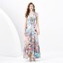 2024 Spring/Summer - Retro Deep V-neck Lantern Sleeve Wave Edge Wide Swing Painted Printed Long Dress