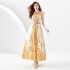 2023 Spring/Summer Palace Style Polo Sleeveless Waist Wide Skirt Printed Long Dress