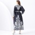 2024 Vacation - Palace style V-neck lantern sleeve double door placket printed long lace dress