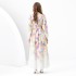 2024 Spring/Summer - Vacation Style V-neck Lantern Sleeve Wave Edge Vintage Printed Dress