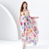 2024 Spring/Summer - Vacation Style One Shoulder Wooden Ear Strap Long Wide Swing Printed Dress