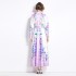 Original shooting | 2024 spring/summer new style temperament lapel slim fit medium long printed shirt collar dress