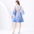 2024 Vacation - Vacation style V-neck flared sleeve pleated wave edge short gradient print mini dress