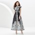 2023 Palace Vacation Style Stand up Collar with Ruffle Edge Little Fly Sleeve Long Printed Dress