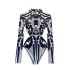 European and American printed autumn new design sense niche one-piece top sexy slim fit stand up collar base jumpsuit for women