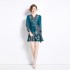 Original Spot | 2024 Spring/Summer Vacation New Deep Blue Strap Belt Retro Printed Dress