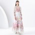 Early Spring 2024- Retro Deep V-neck Lantern Sleeve Wave Edge Wide Swing Printed Long Dress