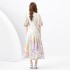 2024 Spring/Summer - Vacation Retro Style V-neck Slimming Lantern Sleeve Painted Long Dress