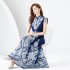 2024 Spring/Summer - Palace style lapel, sleeveless waist, wide skirt, printed long dress