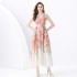 2024 Vacation - Suit Flat Collar Sleeveless Wide Swing Wave Edge Oil Painting Printed Long Dress