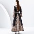 2024 Early Spring - Palace style stand up collar flared sleeve printed long lace dress