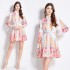 Original in stock | 2024 early spring retro palace style stand up collar single breasted lantern sleeves cinched waist slimming dress