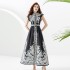 2023 Palace Vacation Style Stand up Collar with Ruffle Edge Little Fly Sleeve Long Printed Dress