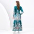 2024 Spring/Summer - Palace style stand up collar lantern sleeves wave side length retro printed dress