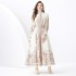 2024 Vacation - Palace style stand up collar lantern sleeve single placket printed long lace dress