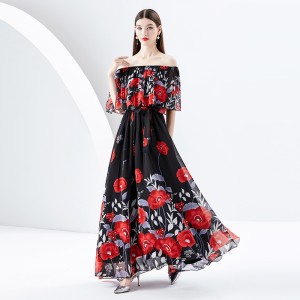 2024 Early Spring - Vacation One Shoulder Lotus Leaf Edge Holiday Printed Long Dress