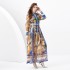 2024 Spring/Summer - Two piece set of palace style lapel lantern sleeves with wavy side length retro printed dress