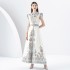 Early spring 2024- Palace style lapel sleeveless waist cinched wide skirt printed long dress