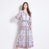 Original in stock | 2024 Spring/Summer Vacation Ethnic Wind and Snow Spinning V-neck Lantern Sleeve Printed Dress