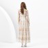 2024 Spring/Summer - Vacation style stand up collar lantern sleeves wavy edge printed long dress