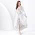 2024 Vacation - Palace Style V-neck Lantern Sleeve Wave Edge Vintage Printed Dress