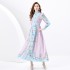 2024 Spring/Summer - Palace style stand up collar lantern sleeves wave side length retro printed dress