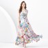 2024 Spring/Summer - Retro Deep V-neck Lantern Sleeve Wave Edge Wide Swing Painted Printed Long Dress