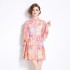 Original in stock | 2024 spring/summer ethnic style retro stand up collar lantern sleeve printed dress