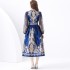 2024 Vacation - Resort Wrap Strap Style V-neck Lantern Sleeve Long Retro Printed Dress