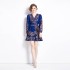 Original Spot | 2024 Spring/Summer Vacation New Deep Blue Strap Belt Retro Printed Dress