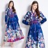 Original in stock | 2024 ethnic style retro positioning printed shirt lantern long sleeved high waisted dress